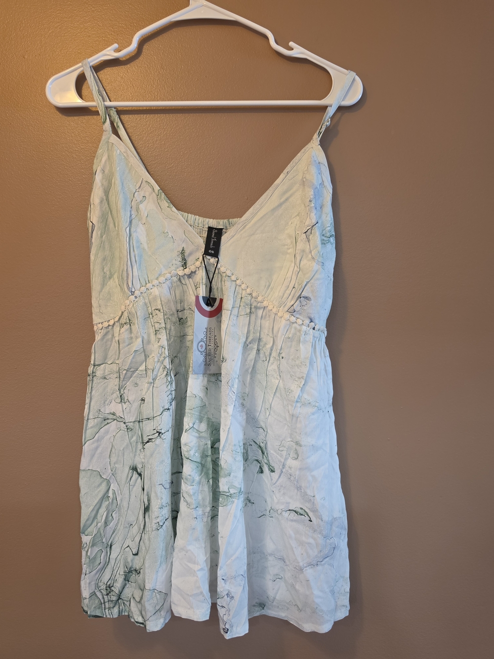 Sacred Threads Light Green Marble-Print Spaghetti Strap Tank